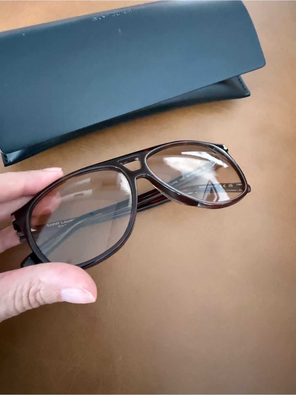 Saint Laurent Brown Tortoiseshell Aviator Sunglasses with Case